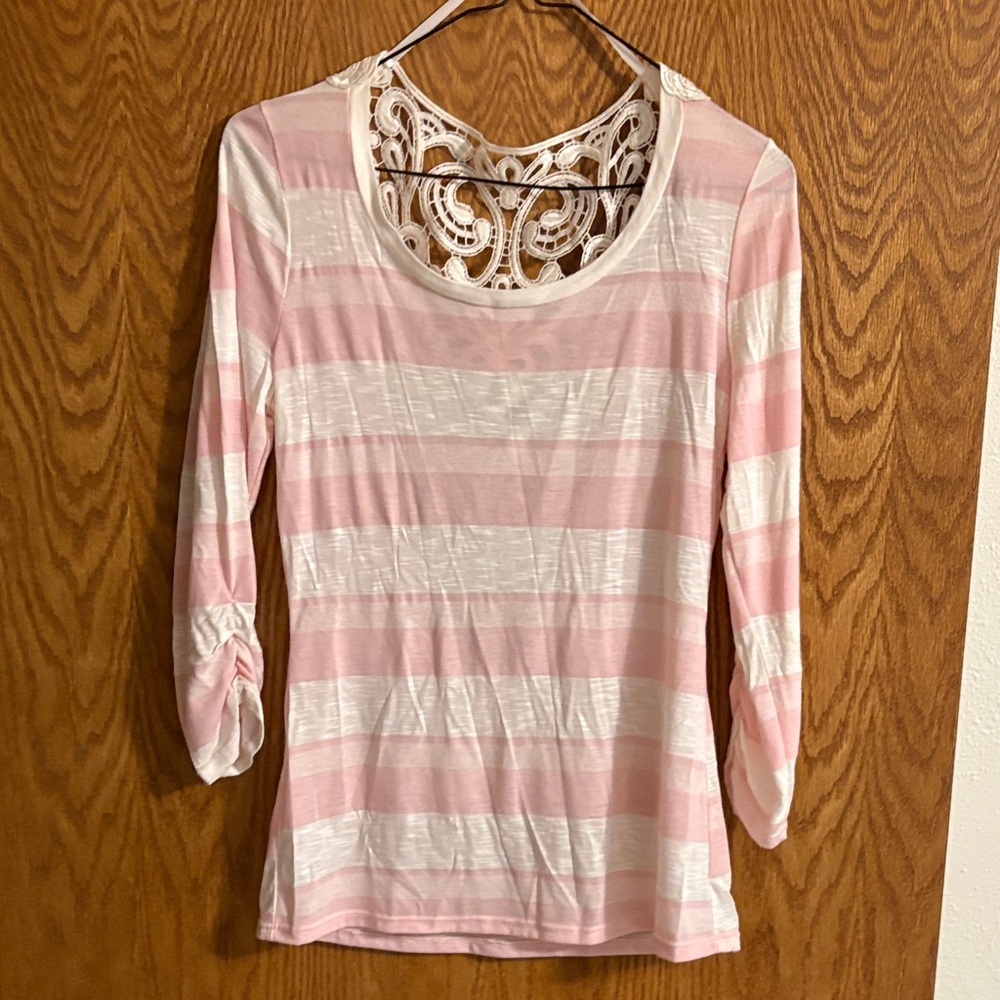 Pink and White Striped Women's Top